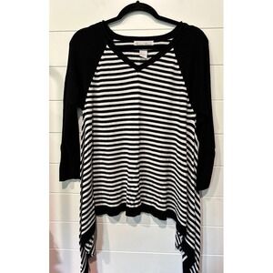 Fashion Avenue Top Womens XL Black White Stripe